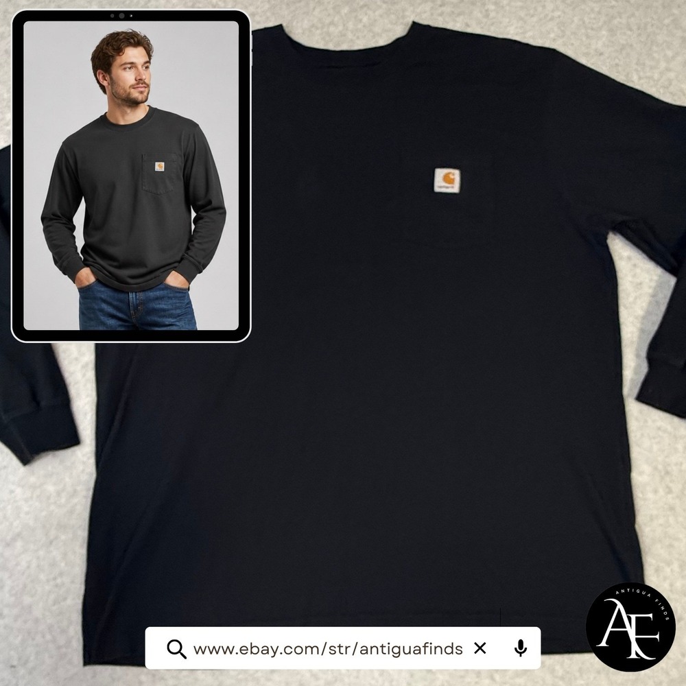 Carhartt Mens Long Sleeve Pocket T-Shirt Black Workwear Relaxed Fit Size 2XL